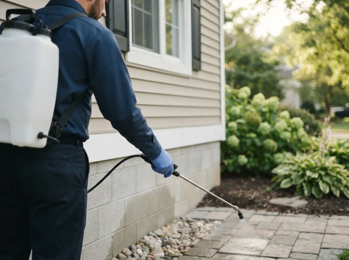Pest control technician inspecting a home in Fayette, IA